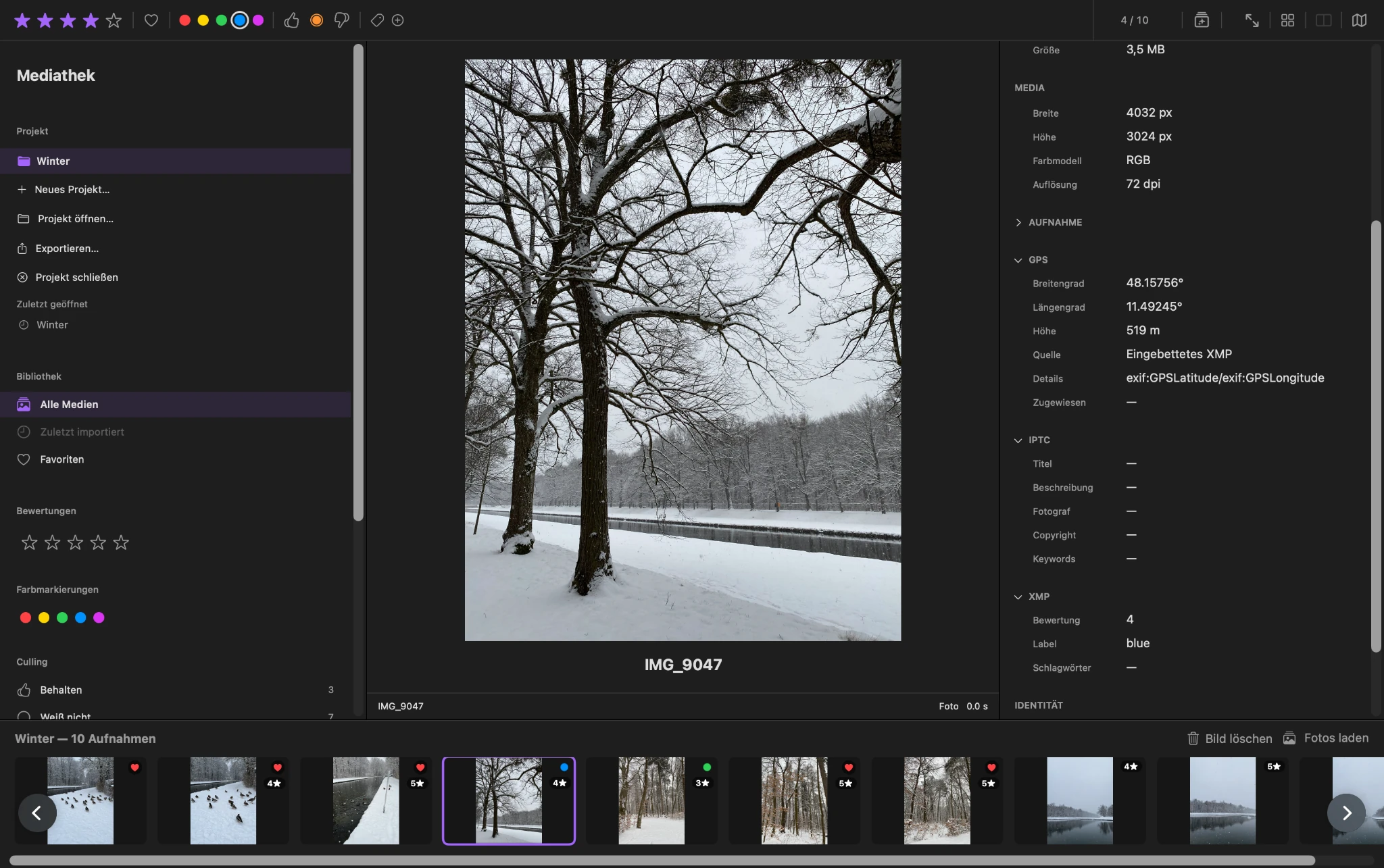 ViolaScope workspace for reviewing and culling photos on Mac